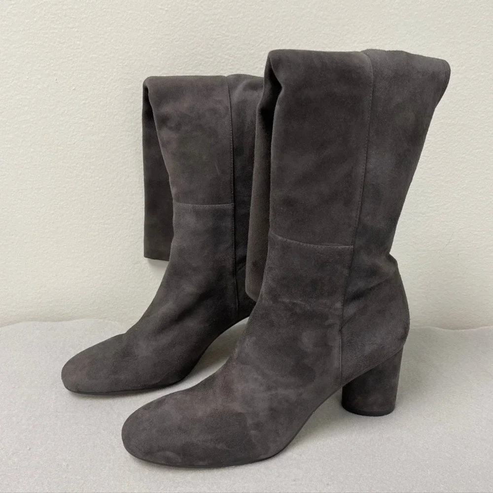 Stuart Weitzman The Eloise 75 Knee High Boots Womens 9 Slate Gray Suede Block